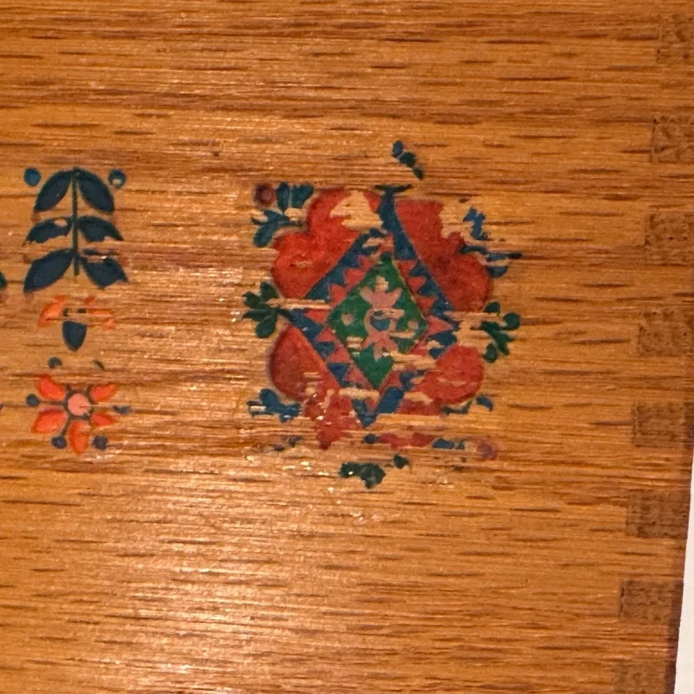 Vintage Wooden Jewelry Box Hinged Hidden Drawer Design Folk Art Detail‎